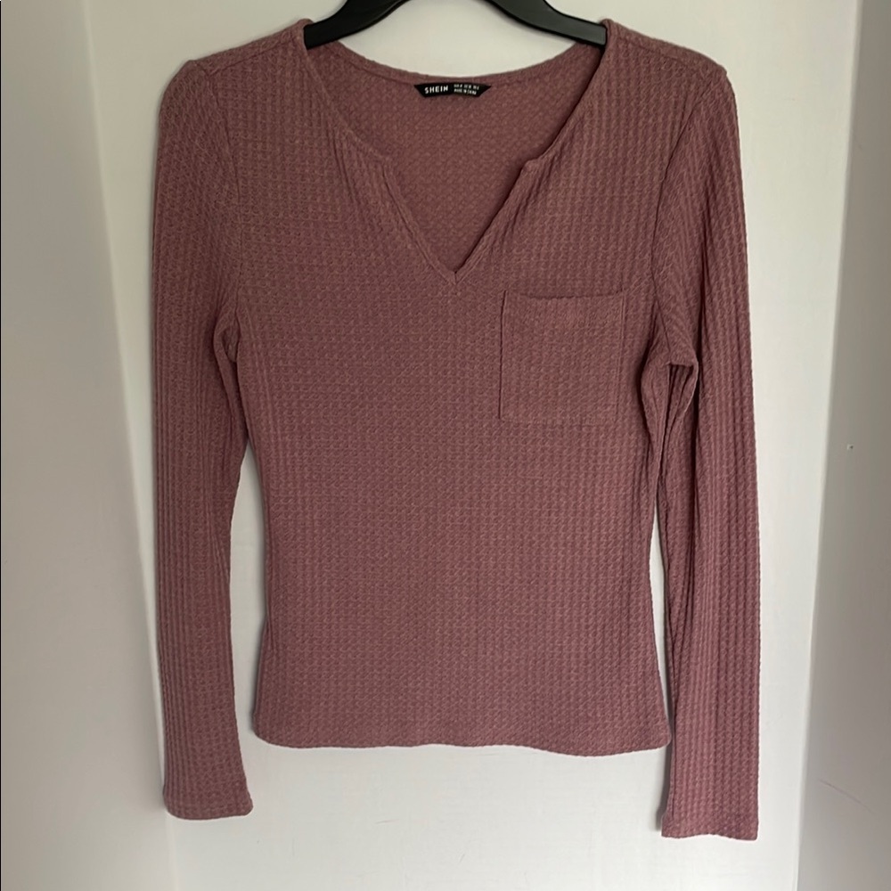 SHEIN dusty rose Pink waffle knit Fitted top women’s size M